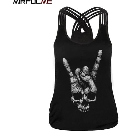 Women Sport Vest Skull 3D Print Femme Yoga Shirts Slim Running Training Fitness T-shirt Cross Strip Tank Tops Workout Gym Blouse