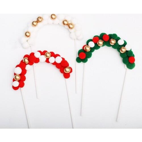 1pc 13x20CM Creative cake toppers birthday cake Pompoms Balls Arch Flag for Cake Decor Baby Shower Supplies