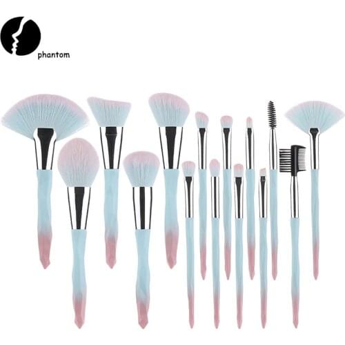 10/13/15pcs Diamond Handle Makeup Brush Sets Gradient Pink Blue Powder Kabuki Brushes Eye Shadow Blending Brush Set Drop Ship