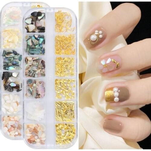 12 Grids/Box Mixed Glitter Metal Nail Art Decoration Starfish Shell Sun Coconut Tree Epoxy Resin Filling Material DIY Jewelry