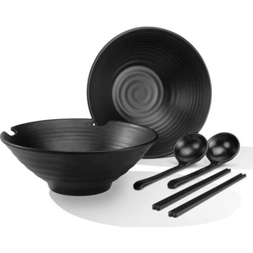 2 Sets Salad Bowls,Ramen Soup Bowls,Mixing Bowls Dishware Set (with Chopsticks&Spoon),Home Kitchen Cereal Bowls