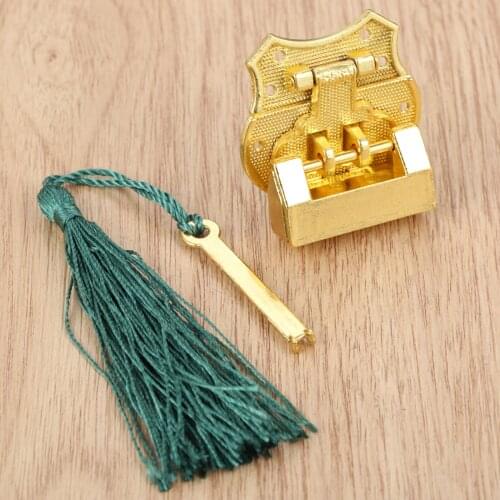 2pcs/set Vintage Gold Jewelry Wooden Box Latch Hasp With Nice Decorative Chinese Lock Old Style Padlock Hardware Set W/Screw