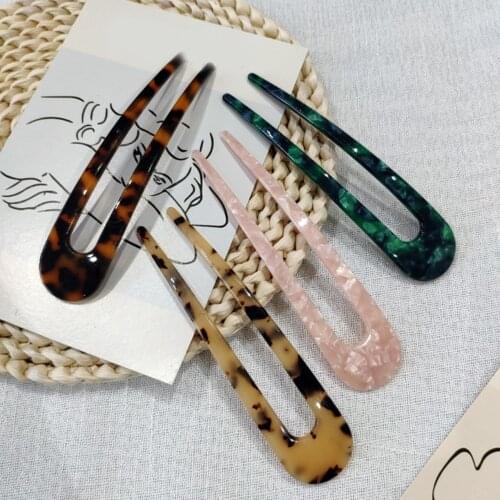 2021 New Acetate Hair Stick Fork Marble Leopard Print 2 Prong U-Shaped Leopard Print Hairpin DIY Hair Style Tool