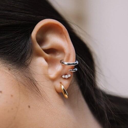 3 Pieces/each Set of Retro Gold Copper Alloy Earrings Ear Buckle Ear Clip Ear Studs Minimalist Fashion Ladies Wedding Jewelry