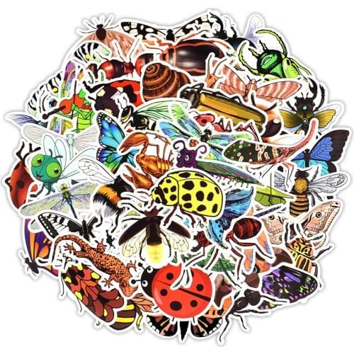 50PCS Animals Simulated Insect Cartoon Stickers For Car Case Styling Bike Motorcycle Phone Laptop Luggage DIY TOY Sticker F4