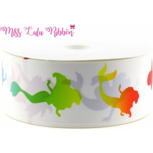 6-75mm Rainbow Mermaid Printed Grosgrain/Elastic Ribbon DIY Handmade Hair Accessories Decoration Party Gift Ribbon 50 yards