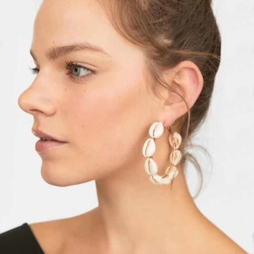 AE-CANFLY 2020 ZA Bohemian Newest Shell Drop Round Earrings for Women Statement Dangle Earrings Vacation Gift
