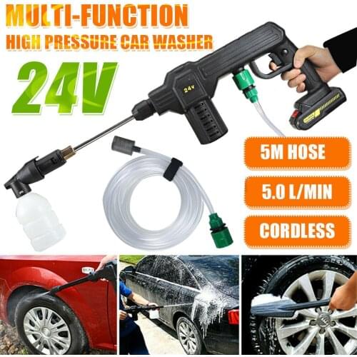Cordless High Pressure Car Washer Spray Gun Wash Water Gun Portable Washing Cleaner + 24V Battery + 5M Hose