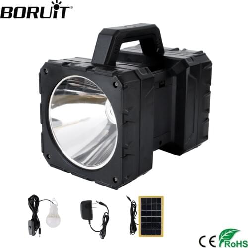 BORUiT Super Bright Double Head Portable Lantern Rechargeable LED Spotlight Searching Solar Work Light Outdoor Finshing Flashli