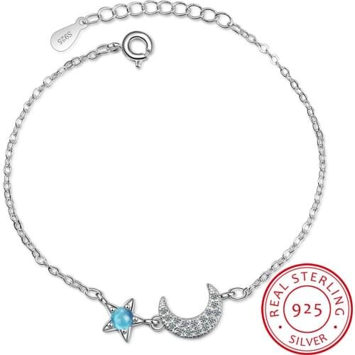 Hot Star Moon Style Women Bracelet Charm 925 Sterling Silver Bangle New Fashion Armband Accessory ts Bride Wedding