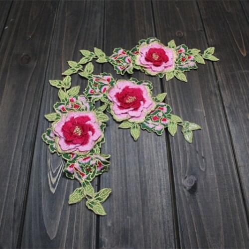 Size24*11cm-2pcs 3D Multi-color Sewing Floral Flower Motif Emroidered Lace Applique for Garment Embroidery Lace patch