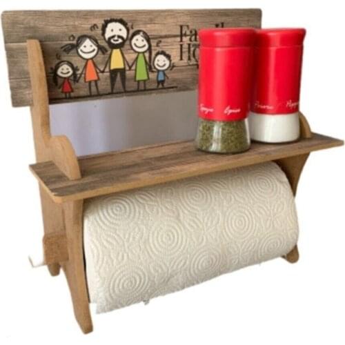 Wooden Bench Towel Holder & Spice Rack Kitchen Storage Rack with Hook Paper Counter Table Wall Mounted Kitchen Accessories Tools