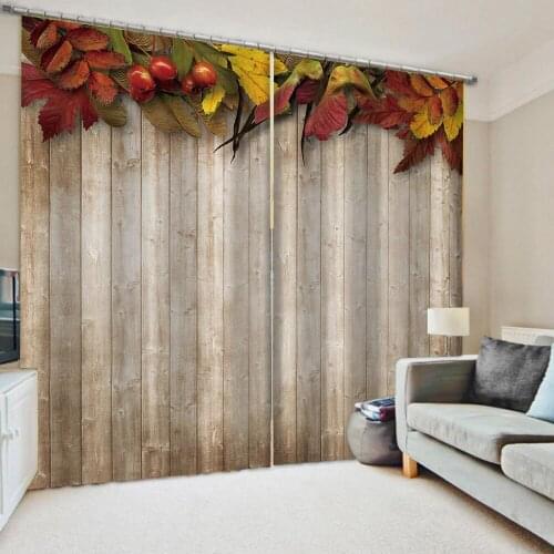 Photo brown woods red leaf curtains 3D Window Curtains For Living Room Bedroom Customized size Drapes Cortinas