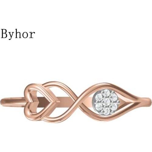 Byhor Solid 14K White+Rose Gold 0.031ct H/SI Round Natural Diamonds Fine Jewelry Trendy Wedding Band Diamond кольцa ring Women