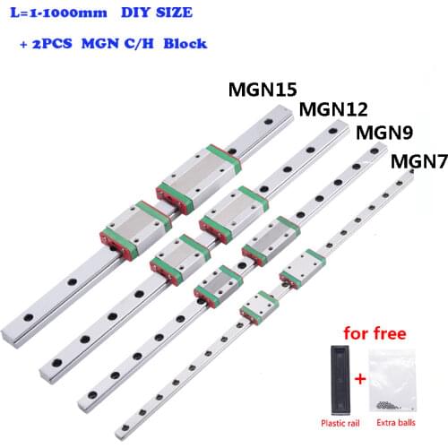 MGN Guide Set 1pc MGN Linear Guide+2pc MGN Block MGN7 MGN12 MGN15 MGN9 300 350 400 450 500 600 800mm Miniature Linear Rail Slide