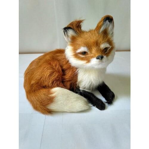 New simulation lying fox toy resin&fur brown fox doll gift about 16x12cm 1528