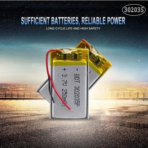 2pcs 150mah 3.7V 302035 032035 polymer lithium Rechargeable Battery For LED light Tachograph Car DVR Bluetooth Earphone MP3
