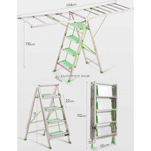 Multifunctional Ladder Clothes Hanger Dual Purpose Stainless Steel Indoor Floor Folding Four Step Five Step Thickening Quilt Dry