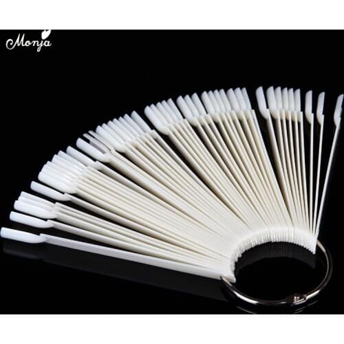 Monja 50Pcs Nail Art White Polish Gel Color Practice Display Palette Fan Shaped False Nail Training Showing Card Manicure Tool