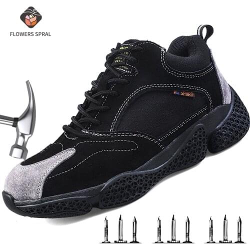 Safety Shoes Lightweight Breathable Womens Steel Shoes Imitation Piercing Non-Slip Protective Mens Sports Work Boots