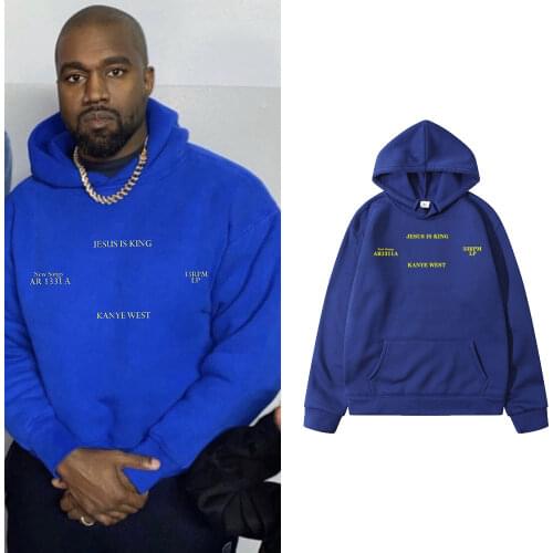 Man Pullovers Hoodies Jesus Is King Kanye West Vintage Autumn Winter Blue Hip Hop Fleece Hoodies Urban Streetwear Hoody Women