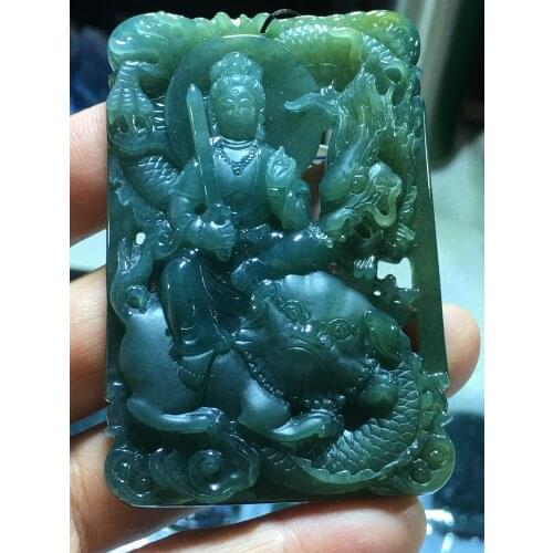 Natural Myanmar jade A HandCarved jade dragon guan yin Buddha emperor green jade pendant jadeite jade necklace pendants jewelry