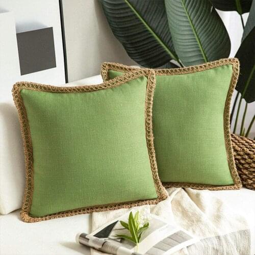 1PCS green Korean Home Furnishing Pillowcase Linen Edge Pillowcase Thicken Office Solid Color Hemp Rope Edge Cushion Cover Spot