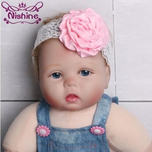 Nishine 10pcs/lot Rose Flower Headband Wide Band Lace Hairband Soft Elastic Hair Band Kids Headwear(Color:10 Colors)