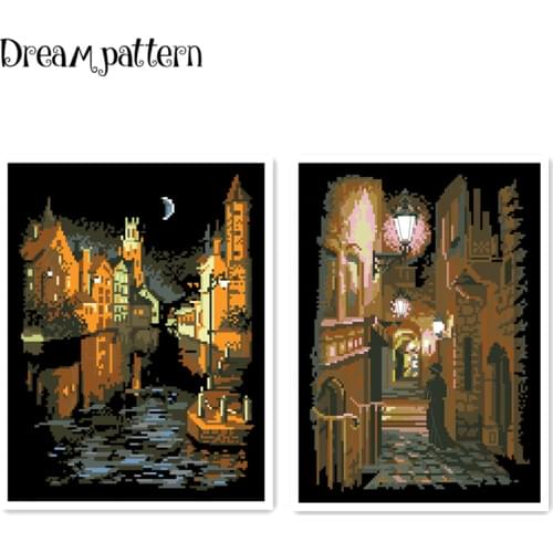 Night street cross stitch cartoon beauty lady package 18ct 14ct 11ct black canvas cloth embroidery DIY handmade needlework