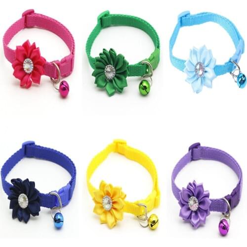 Pet Cat Collar Bell Flower Adjustable Easy Wear Buckle Dog Collar Bells Lovely Flower Cat Necklace Pet Supplies Cat Accessories