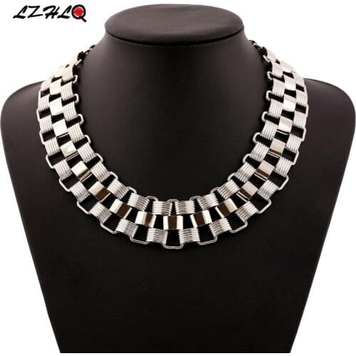 LZHLQ Rock Street Hollow Out Big Statement Choker Necklace Vintage Punk Silver Color Personality Statement Necklaces & Pendants