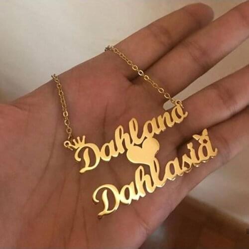 Personalized Name Couple Necklaces Surgical Steel Mom and Baby Nameplate Necklaces Crown Butterfly Heart Bijoux Femme 2019 BFF