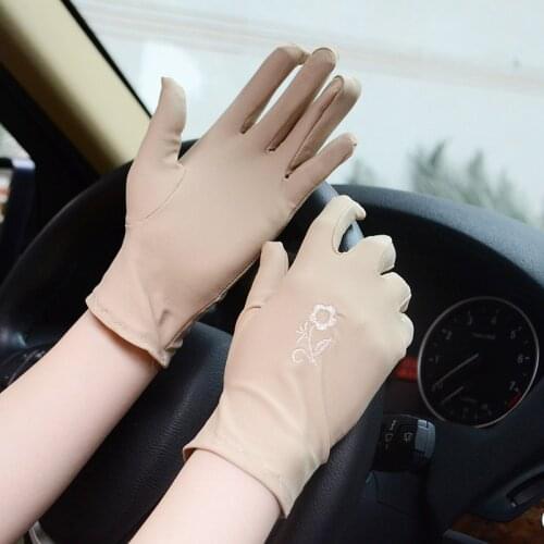 Summer Womens Flower Sunscreen Gloves Driving Slip-resistant Spandex Satin Gloves Fashion Female lady Sun UV Protection Gloves
