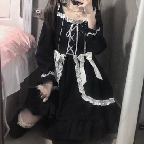 Japanese Style Sweet Bow Lolita Jsk Girls Princess Doll Dress Medieval Retro Maid Cosplay Halloween Carnival Women Party Costume