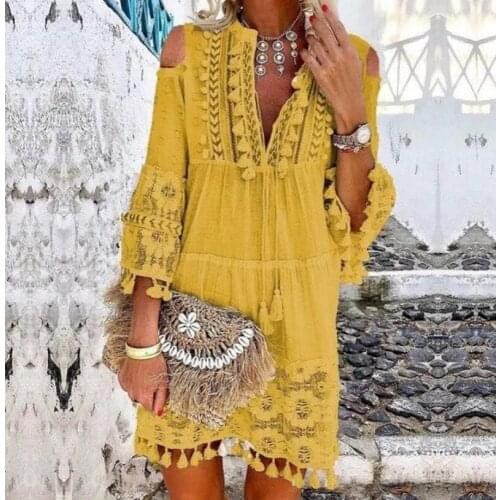 Spring and Autumn New Ladies Dress Bohemian Style Tassel Stitching Beach Holiday Sweet Fashion Skirt Womens Clothing WE190