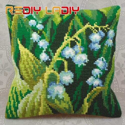 Cross Stitch Cushion Lily Of The Valley Make Your Own Pillow Chunky Cross Stitch Kit Pre-Printed Canvas Acrylic Yarn Pillow Case