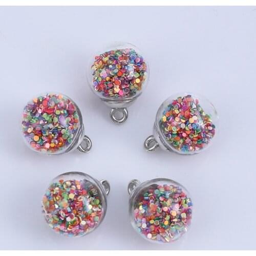 DoreenBeads DIY Findings Pendant Glass Charm Transparent Glass Bubble Multicolor Sequins Inside 21mm( 7/8") x 16mm, 20 PCs