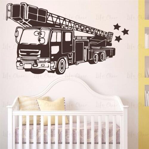 Fire Truck Firefighter Wall Sticker Playroom Bedroom Firetruck Fire Hydrant Car Vehicle Wall Decal Living Room Vinyl