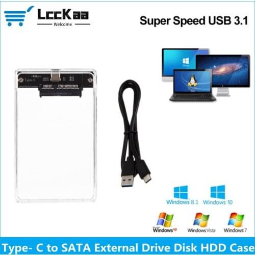Transparent Type-C to SATA External Hard Drive Disk HDD Enclosure Case Shell Cover For 2.5inch SATA SDD HDD Support 2TB hot sale