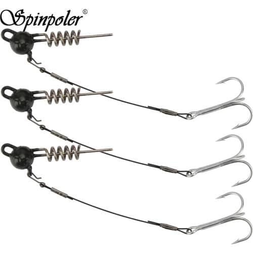 Spinpoler Fishing Hook With Connect Line 7g/10g/15g/20g/25g/30g/50g Lead Head Hook Set Sea Fishing Hook Used In Soft Worm