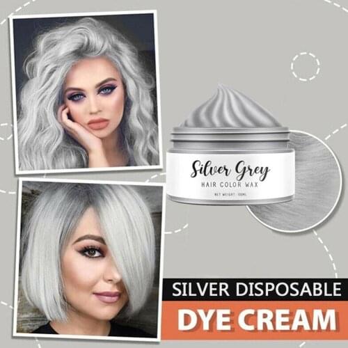 Silver Grey Hair Color Wax Hair Color Wax Instant Silver Disposable Temporary Grey Strong Natural Dye Gel Hair Hair Cream C V1X6