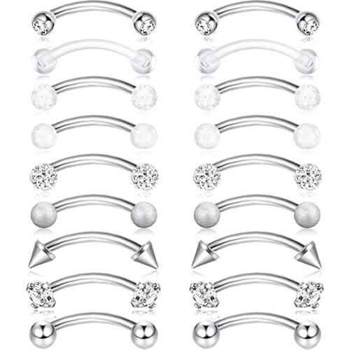 Stainless Steel Rook Daith Earrings Eyebrow Piercings Belly Lip Ring CZ Punk Plastic Curved Barbell Body Piercing Jewelry