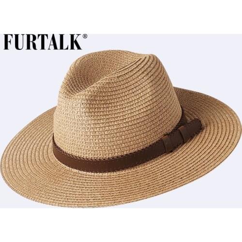 FURTALK Summer Hat for Women Men Panama Straw Hat Summer Beach Hats Fedora UV Sun Protection Capchapeau femme