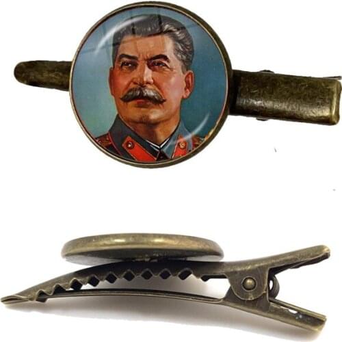 Soviet USSR Stalin Lenin Tie Clip Classic Red Star Hammer Sickle Communism Emblem CCCP Glass Cabochon Tie Clasp For Men Shirt