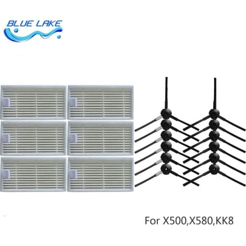 Compatible with Dibea X500 X580 KK8 sweeper accessories , 6 pairs side brushes/ 6 HaiPa filter, vacuum cleaning robots parts