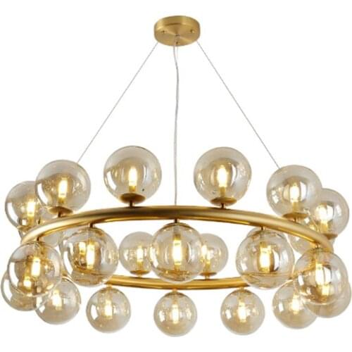 Modern Amber Glass LED Pendant Lamp Round 12 24 Heads Bubble Ball Pendant Lights For Bar Parlor Suspension Home Lighting G768