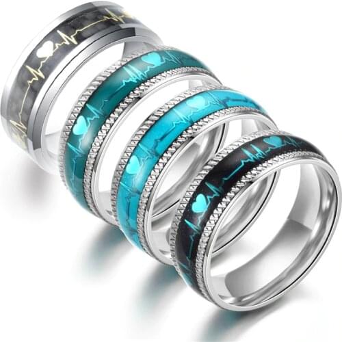 Titanium steel black ECG ring stainless steel ring promise ECG ring jewelry, mens ring - womens ring