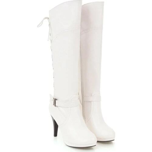 Big Size 9 10 11-17 thigh high boots knee high boots over the knee boots women ladies boots Back cross strap buckle