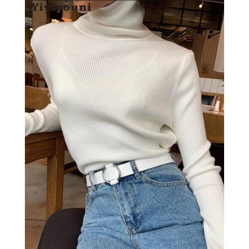 Yiyiyouni Casual Basic Turtleneck Sweater Women Autumn Winter Solid Long Sleeve Knitted Pullovers Women Bottoming Slim Sweater