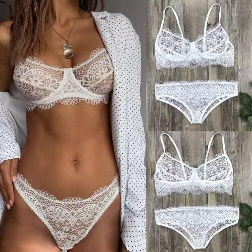 Ladies Sexy Lingerie Set Ladies Lingerie Mesh Embroidery Bra Eyelashes Push-up Bra Lace Panty Set Erotic Exotic Set Sexy Costume